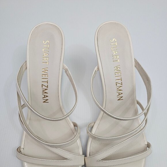 Stuart Weitzman Strapeze 85 Wedge Womens 10 Ivory Leather Strappy Sandal Slide - Picture 7 of 11